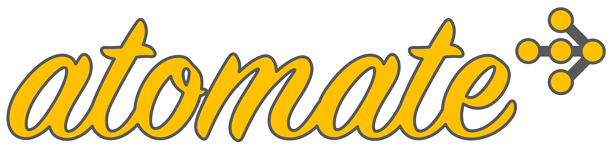 The atomate logo. The name 
